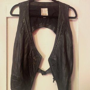 DIESEL Leather Vest with chain & textured braid details